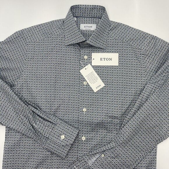 NWT Eton Dress Shirt‎ Size 38 15 Contemporary Fit Green and White floral $280